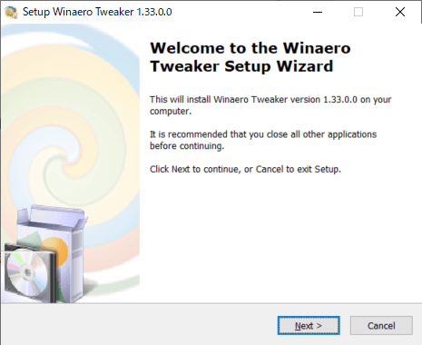 Winaero Tweakerのセットアップウィザード