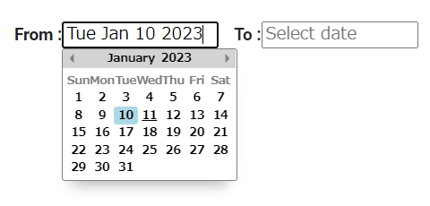 このようなカレンダーが表示され、日付を選択したり範囲選択ができるようになる